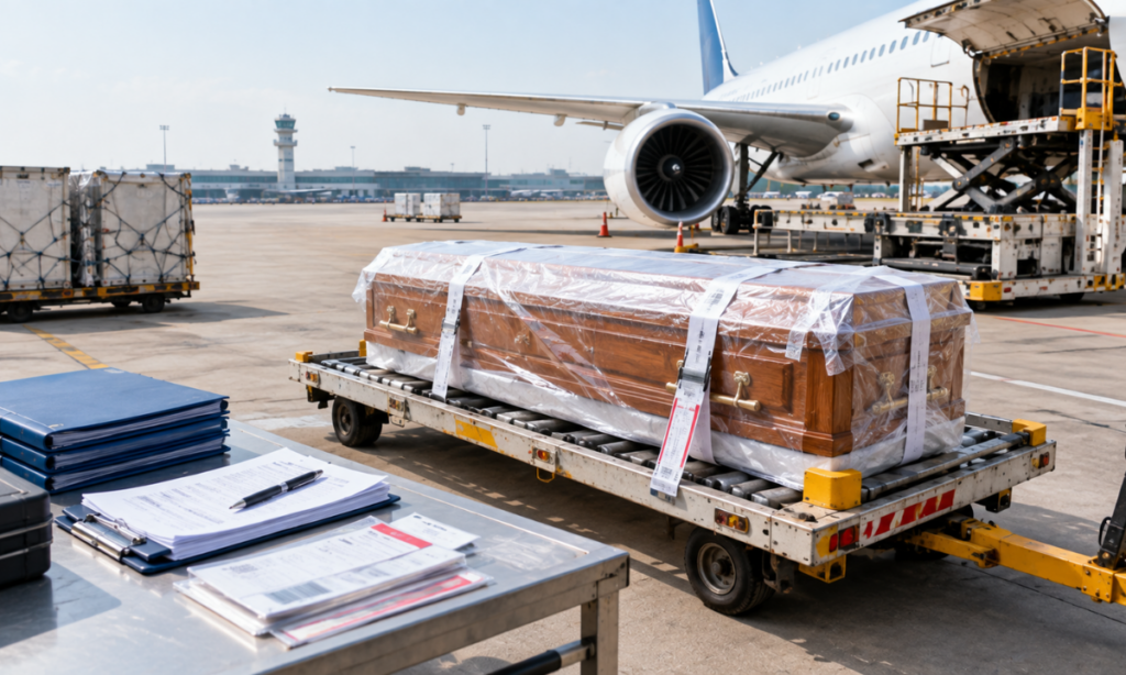 Funeral service provider arranging air transportation for a deceased person