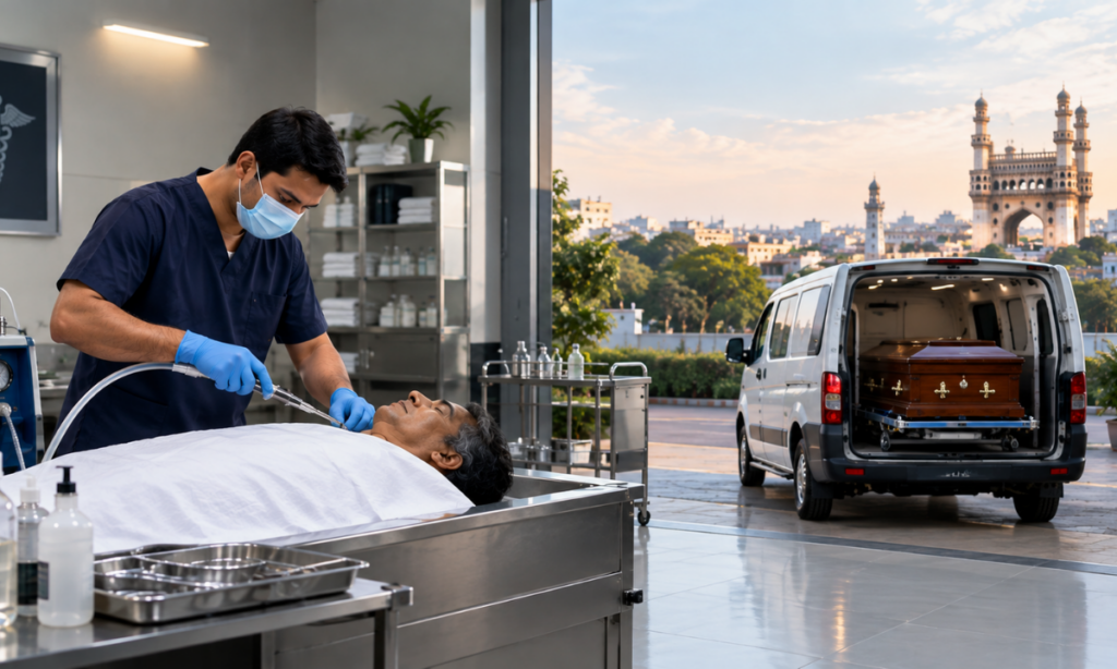Embalming services in Hyderabad for transportation.