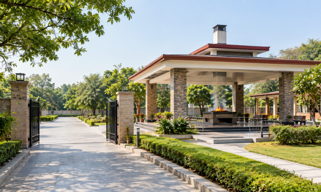 Crematorium or burial ground arrangements in Delhi.