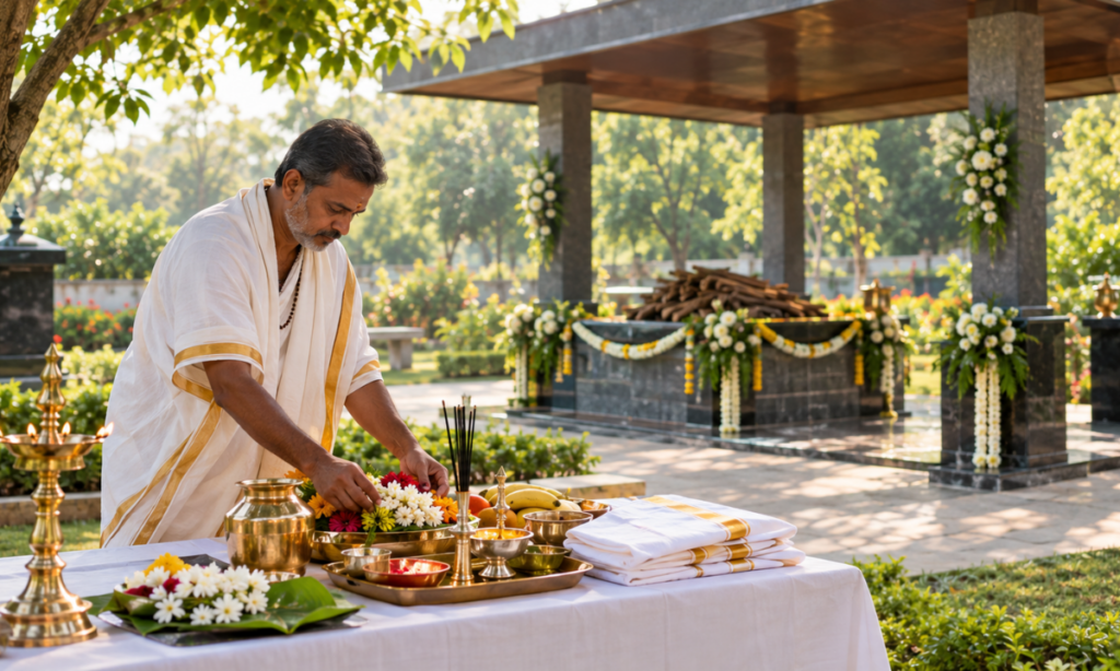Arranging a priest and essential funeral materials for the ceremony
