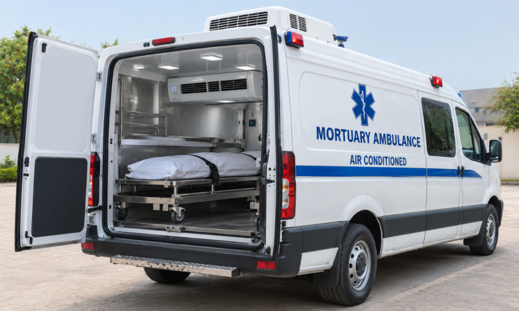 Air-conditioned mortuary ambulance for safe transport