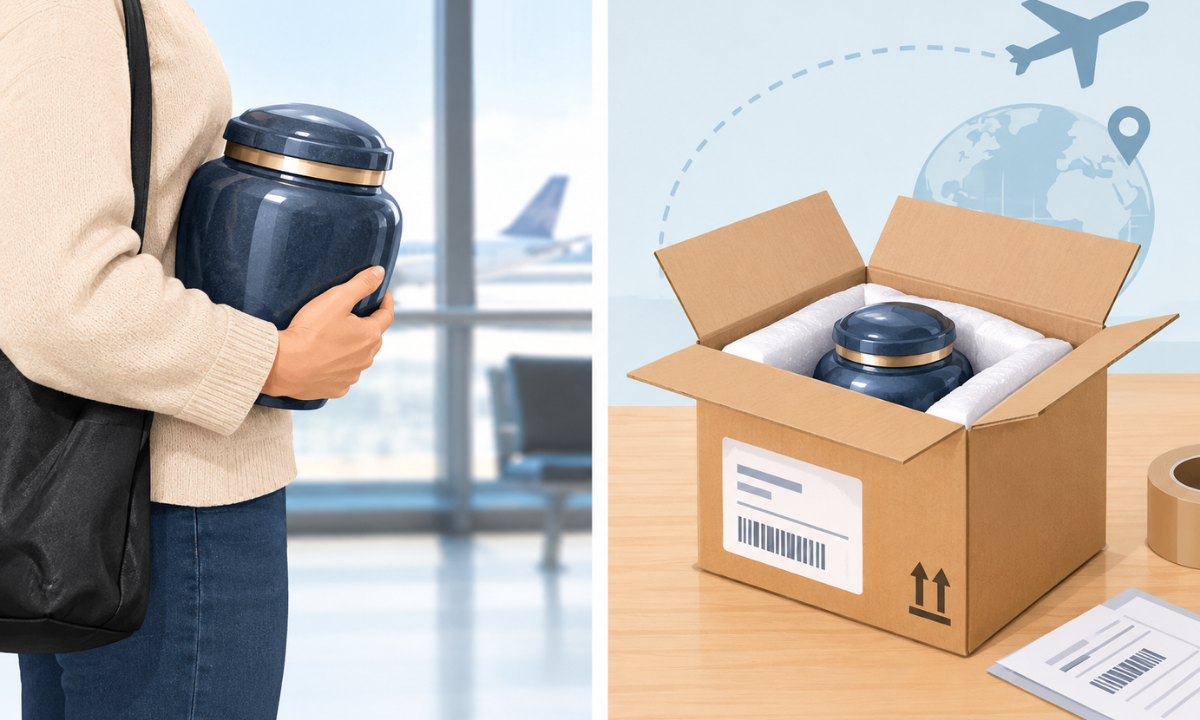 Carrying cremated ashes versus shipping them.