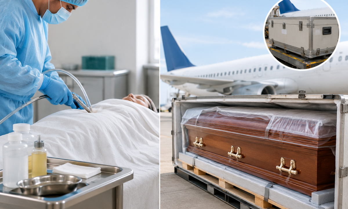 Embalming and coffin requirements for air transport from Ahmedabad