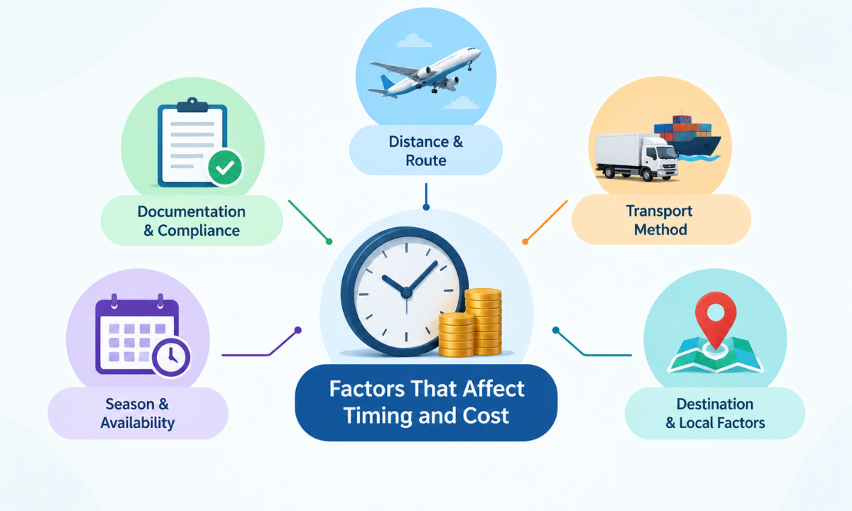 Factors affecting the timing and cost of human remains transportation.
