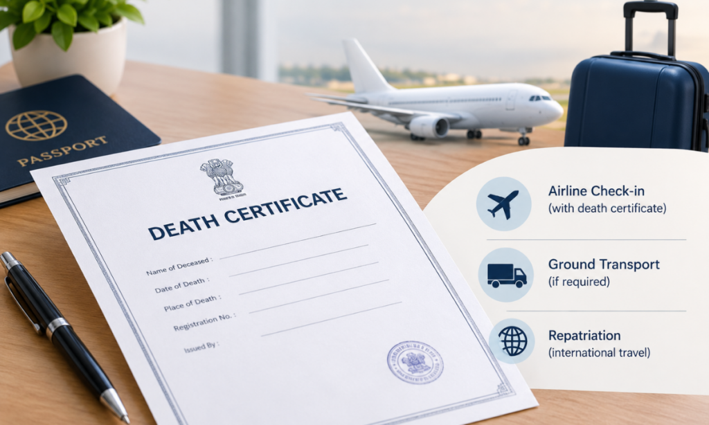 Using a death certificate for body transportation and repatriation.